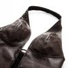 2025 Spring Women's Euro-American Style Halter Tie-Up Cutout PU Crop Vest