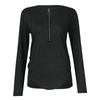 Womens Casual  Zipper Longsleeved Neck Button Tshirt Top