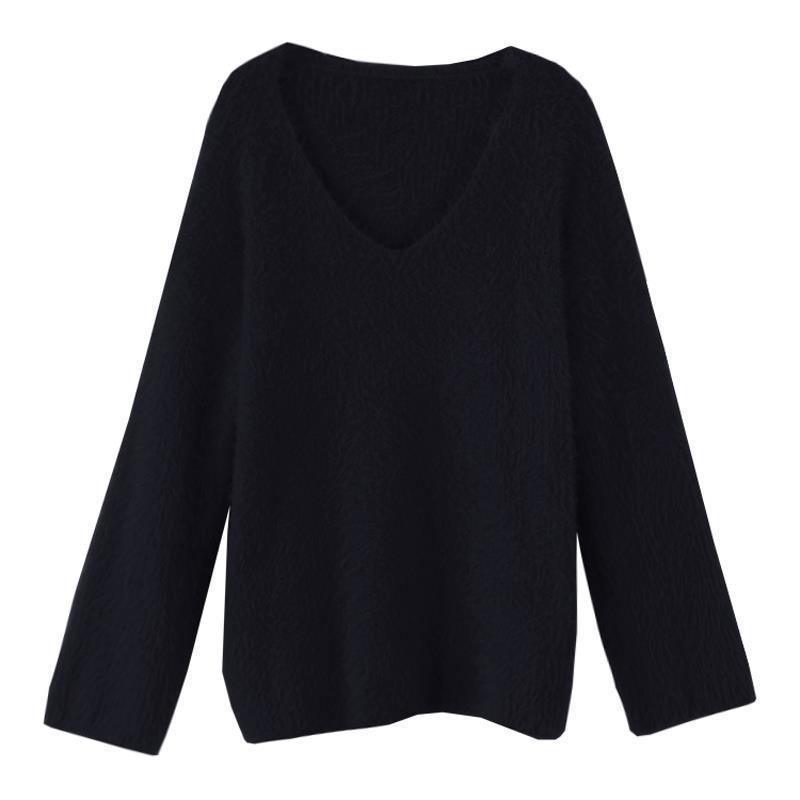 Women's Fluffy Mink Velvet V-neck Sweater: Japanese & Korean Style, Fashionable, Versatile, Loose Fit for Autumn/Winter