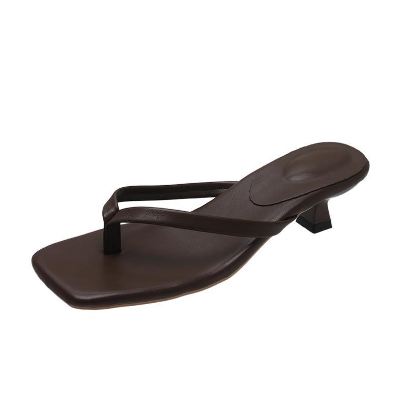 

2025 summer new square toe cat with cool slippers wear versatile flip-flops women s casual beach slippers 42 коричневий