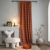 French Style Orange Checkered Cotton Linen Curtain Semi-Sheer Kitchen Dining Bay Window