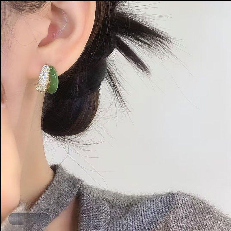 

Luxury Green Drip Glaze Copper Earrings with Micro-Set Diamonds
