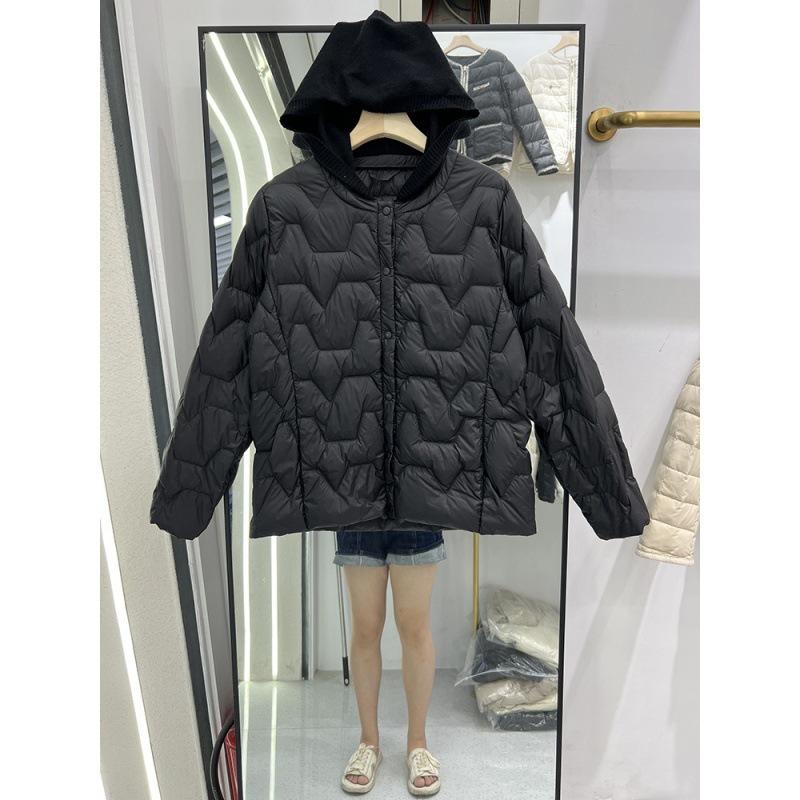Year down jacket women's loose and thin medium and long knitted hooded casual short hooded jacket