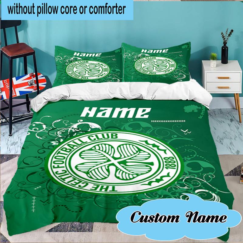 Set Biancheria da Letto Personalizzato con Stemma Calcio Celtico 3 Pezzi, Set Biancheria da Letto Include 1 Copripiumino e 2 Federe per Camera da Letto, Regalo per Dormitorio