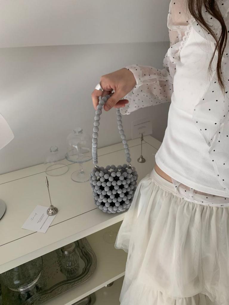 Series beaded acrylic bucket woven bag niche design portable messenger bag