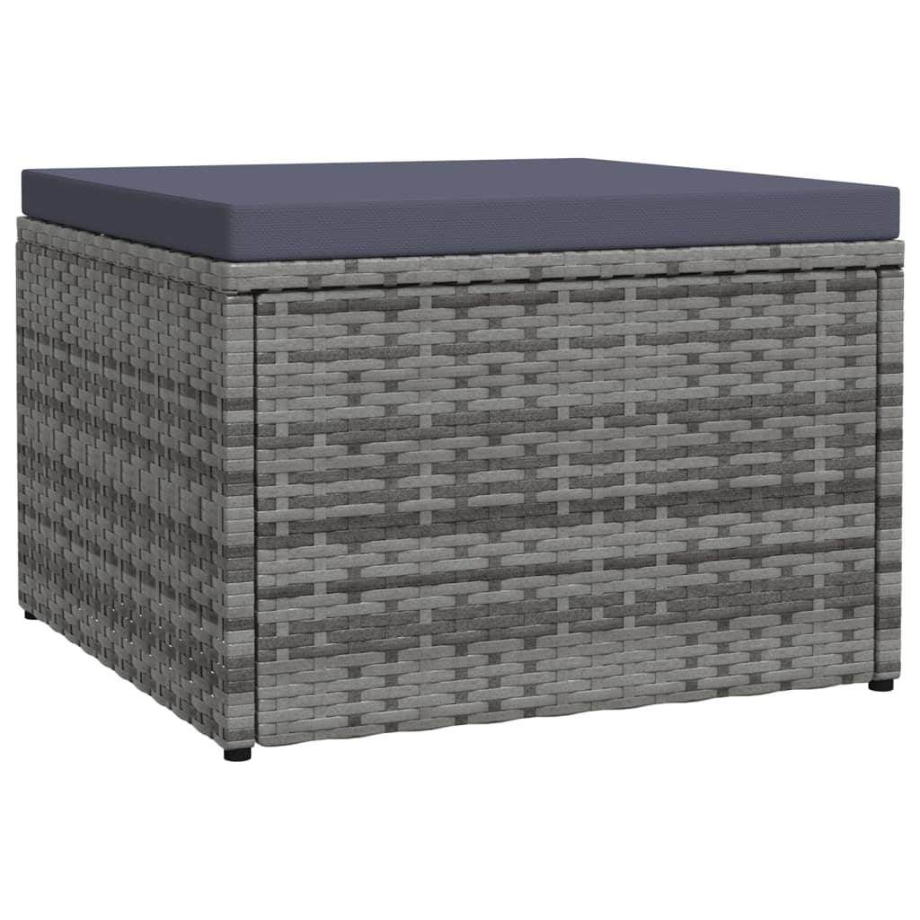 Outdoor Footstool with Cushion Gray Poly Rattan