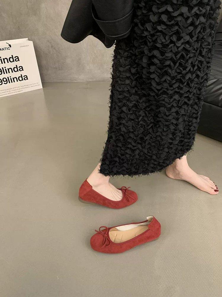 

Фея ветер нежные одинарные туфли на плоской подошве женские туфли 2024 лето новые популярные мягкие кожаные неглубокие горловины универсальные мягкие подошвы нагруженные туфли 35 красный