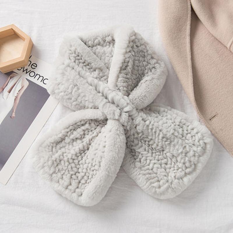 

Зимний женский роскошный меховой шарф из кролика рекс, вязаный теплый шарф из натурального меха, теплый воротник One Size серый