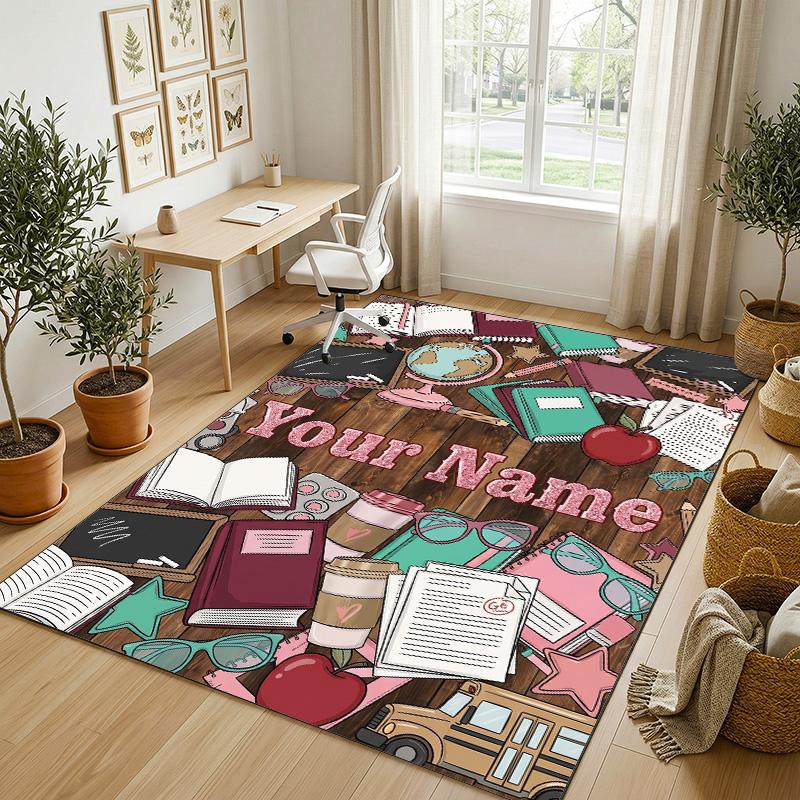 Autumnal Sun Theme Soft Crystal Velvet Rug Custom Name & Text Print Non Slip Floor Rug for Bedroom Living Room