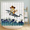 Pirate Cat Riding Shark Shower Curtain Funny Space Galaxy Rainbow Waterproof Fabric Bath Curtain With Hooks For Bathtub Decor