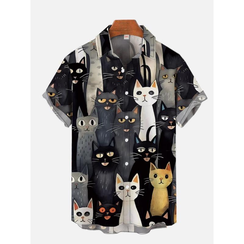 Men'S Cute Cat Printed Casual Shirt Daily Wear 3D Printing Classic Short Sleeve Fashion Hawaiian Shirts For Women Hrajuku
