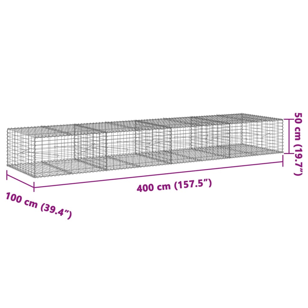 Gabion with Lid 400x100x50 Cm Galvanized Iron