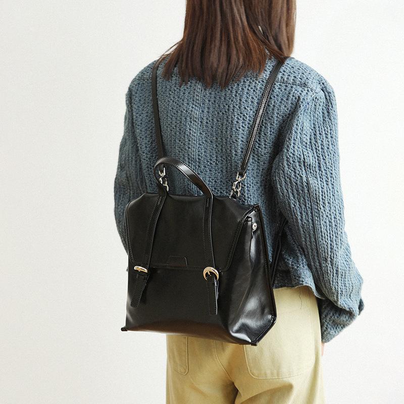 Zaino in Pelle da Donna Borsa Premium in Pelle di Mucca Borsa a Tracolla in Pelle Cerata ad Olio Cartella Zaino da Viaggio Borsa da Lavoro