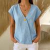 Women V Neck Button Front Blouse Short Sleeve Casual Lightweight Top with Relaxed Fit and Wrap Style for Everyday Wear