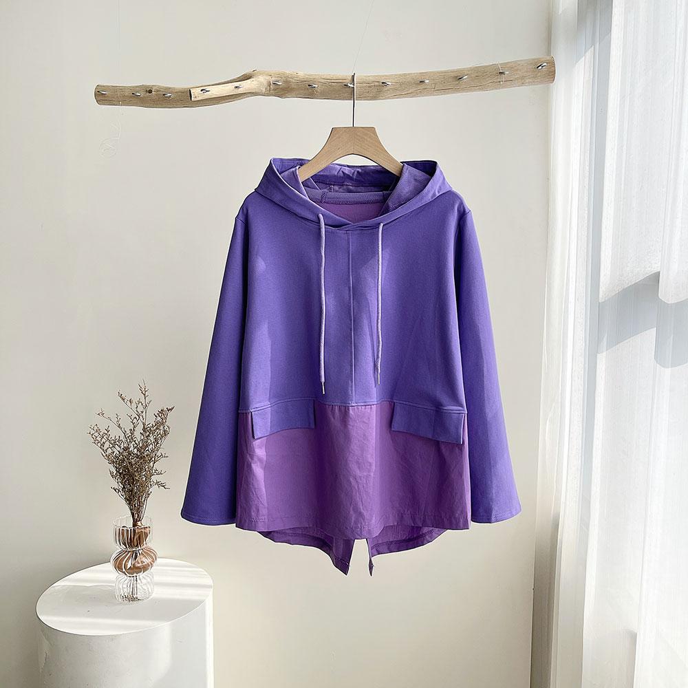 DIMANAF 2022 Autumn Hoodies Sweatshirts Pullovers Patchwork Tops Women Oversize Loose Casual Blue Purple Solid Cotton