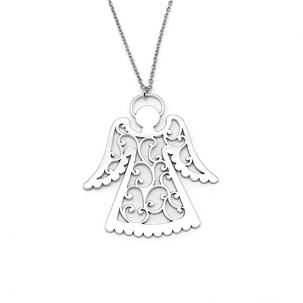 Angel Wing & Open Heart Pendant Necklace Romantic Gothic Statement Jewelry 45cm or 70cm Long Chain