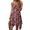 Women's Summer Casual Vintage Floral Print Round Neck Adjustable Suspender Dress With Pockets