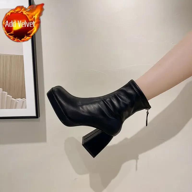 Fashion Ankle Boots for Women Chic and Elegant Woman Short Shoes Waterproof Black Booties High Quality Spring 2024 Autumn Trend Footwear
