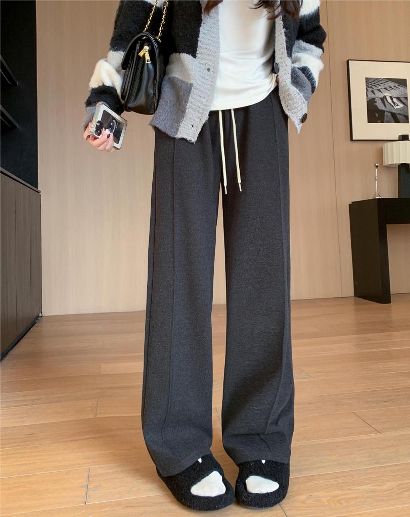 Composite Fleece Thickened Warm Elastic Waist Loose Straight Leg Casual Pants