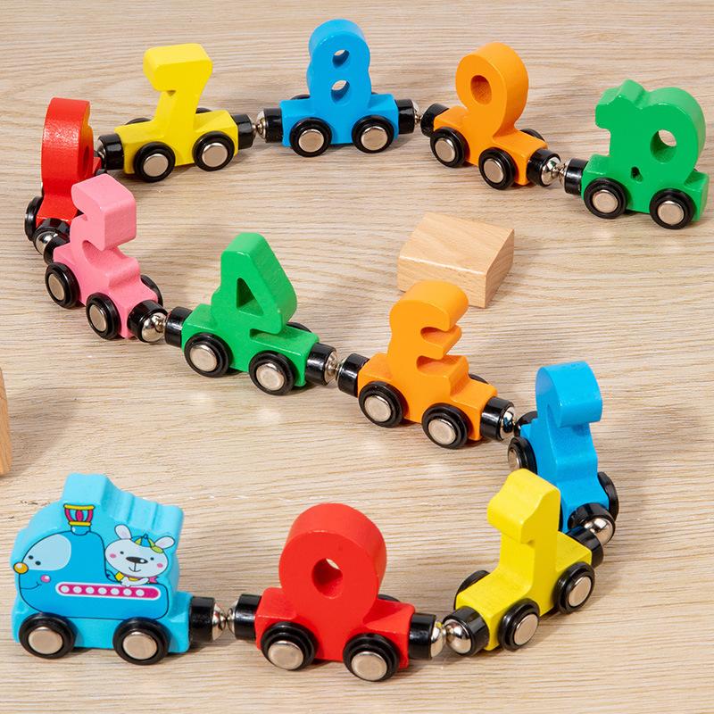 Magnetic Number Small Train Children Alphanumeric Addition And Subtraction Cognitive Early Education Puzzle Wooden Building Block Toy
