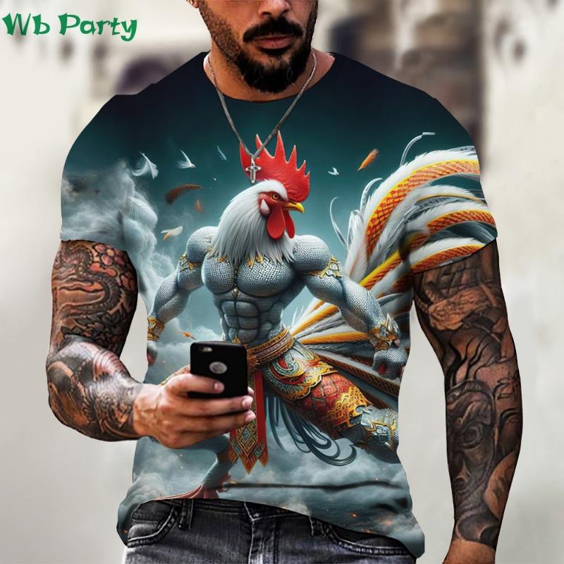 Animal Graphic T shirts Rooster Hero Print T-shirts for Men Funny 3D Print Fashion