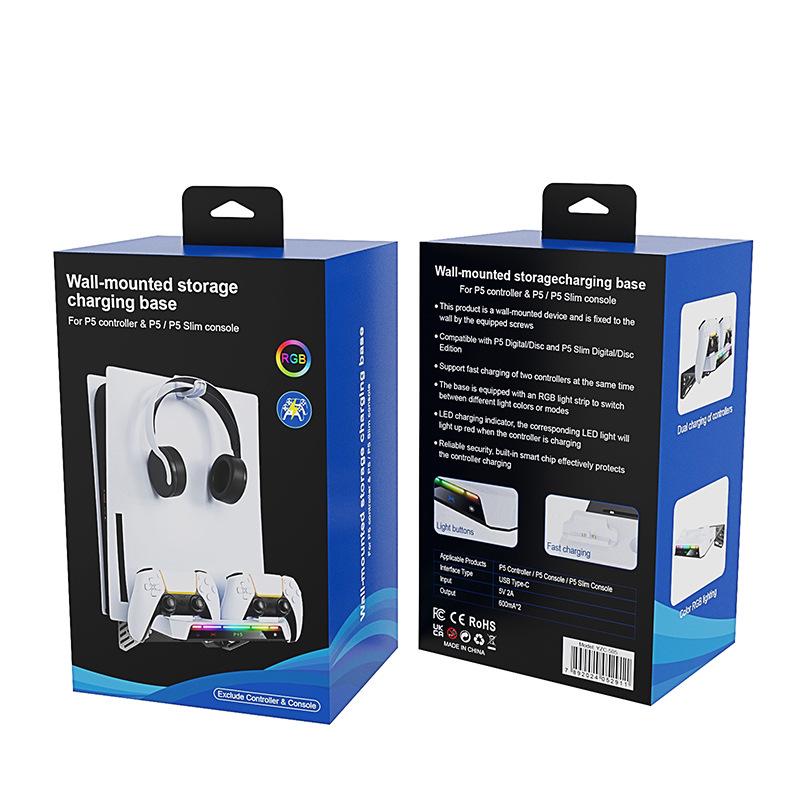 PS5 Wall Mount Kit: Console Bracket, Elite Controller Charger, Headphone Hanger, RGB Lights