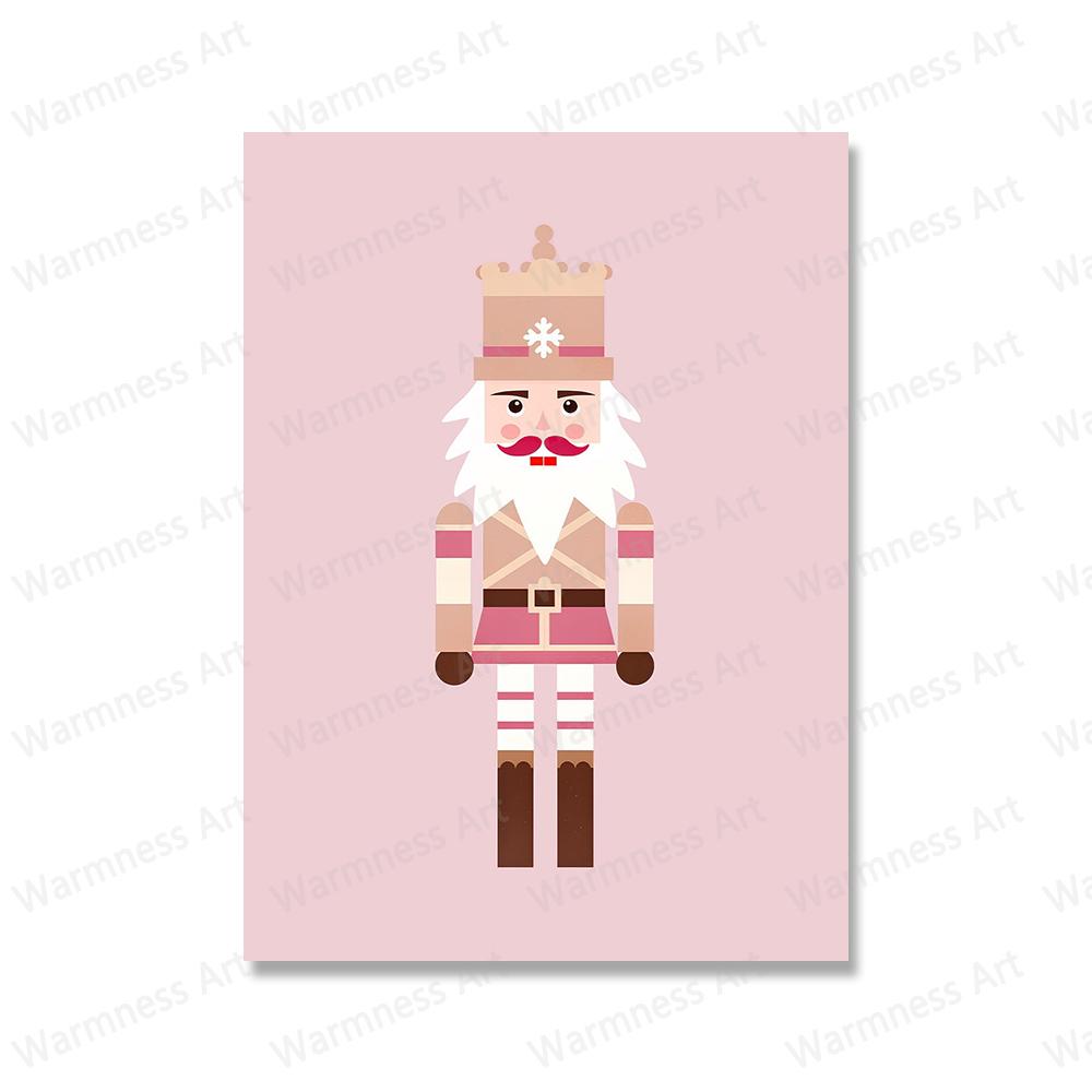 Pink Christmas Tree Snowman House Posters Canvas Painting Wall Art Pictures Winter Holiday Prints for Home Farmhouse Decoration