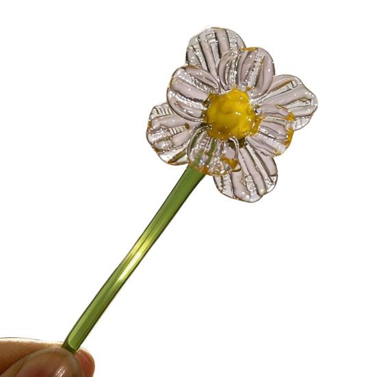 Yousheng Mini Glass Flower Figurine Handmade Faux Crystal Transparent Flower Bouquet Collectible Hand Blown Table Ornament for Mother's Day Birthday
