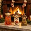 Vintage Farmhouse Fall Accents 3Pcs Rustic Wooden Halloween Cat Tabletop Decor, Black Figurine Moon Star Pumpkin Art with Witch Hat,