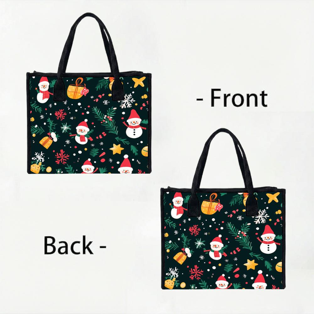 Christmas Snowman Printed Portable Tote Bag Cute Fashion Shoulder Handbag for Daily Use