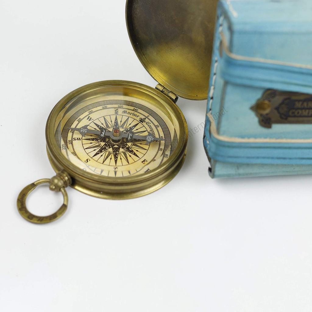 Nagina International, ''Robert Frost Poem'' Engraved Brass Compass with Embossed Needle & with Leather Case. C-3241 IQ-A51B-EARK
