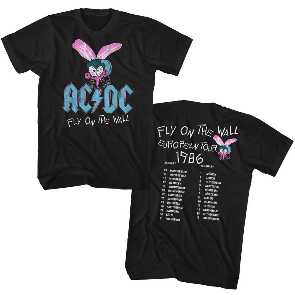 AC/DC Fly Wall European Tour Black Rock and Roll Music Band T-Shirt