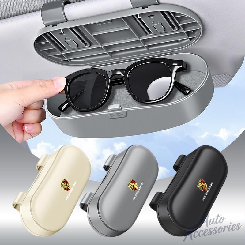 Car Sun Visor Glasses Box Portable Sunglasses Eyeglass Case For Porsche Cayenne Panamera Macan 911 718 918 Cayman Taycan Sticker