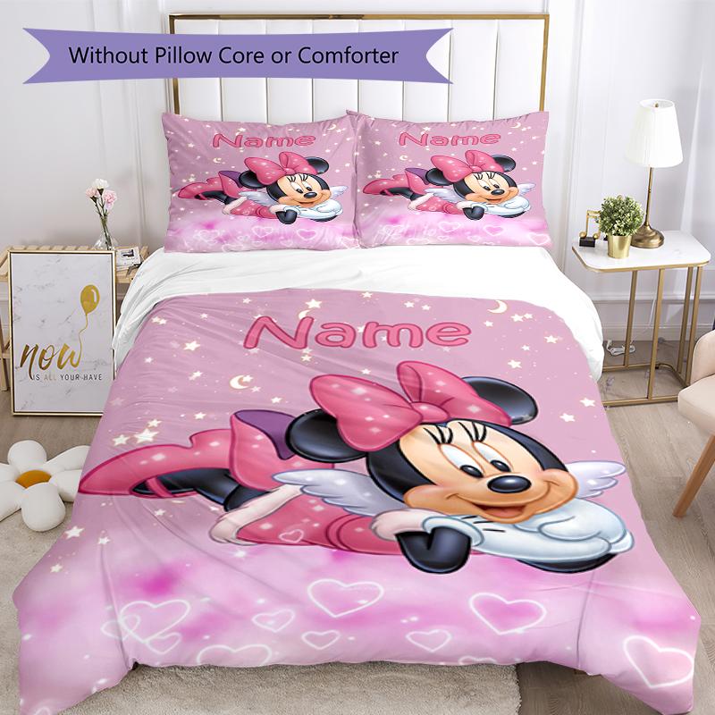 3pcs Custom Name Minnie Bedding Set Duvet Cover Closure Includes 1 Duvet Cover & 2 Pillowcases, Soft and Comfortable for All Seasons.