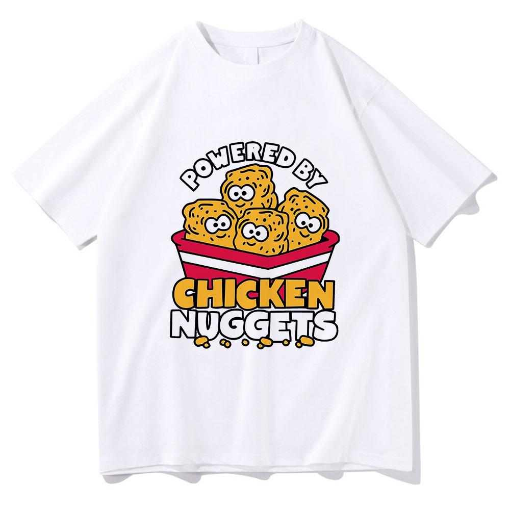Funny Powered By Chicken Nuggets T Shirt Fashion Men/Women Harajuku Retro T-Shirt High Quality Vintage Casual Cotton Tees Shirts