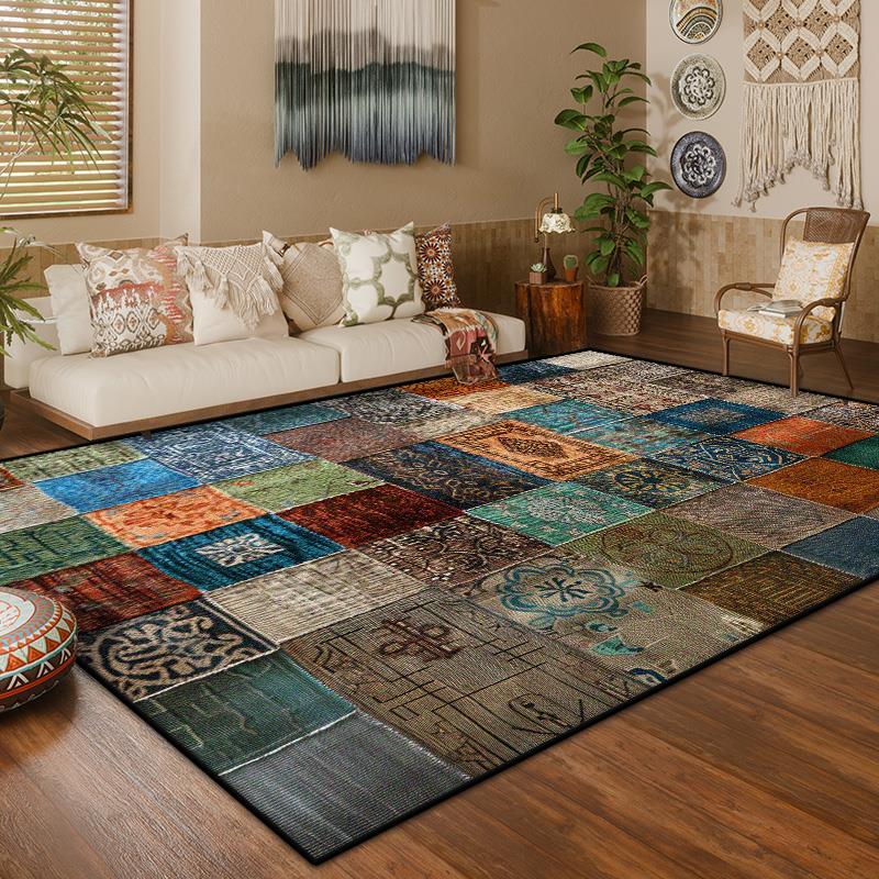 America Style Retro Geometric Large Living Room Carpet Boho Decoration Home Sofa Coffee Tables Mat Washable Non-slip Bedroom Rug