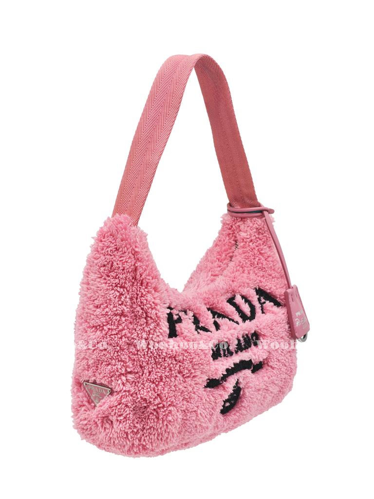Prada Re-Edition 2000 Embroidered Logo And Enamel Triangle Logo Soft Terry Fabric Hobo Bag Women Bags Pink 1NE515_2DXO_F046J