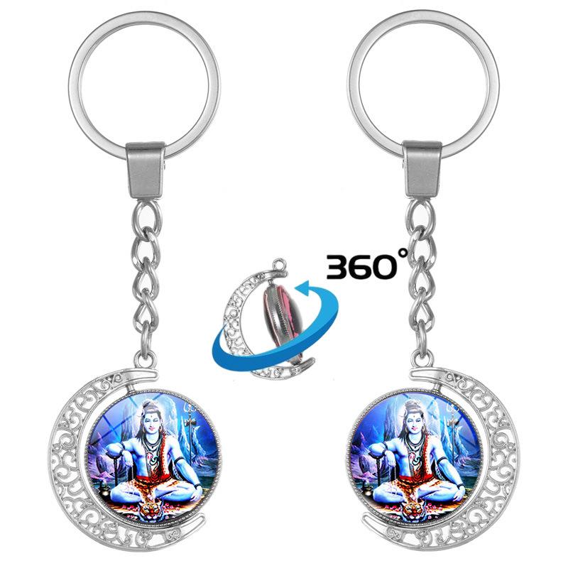Shiva Rotating Double-Sided Cross Pendant with Elephant God Hinduism Keychain