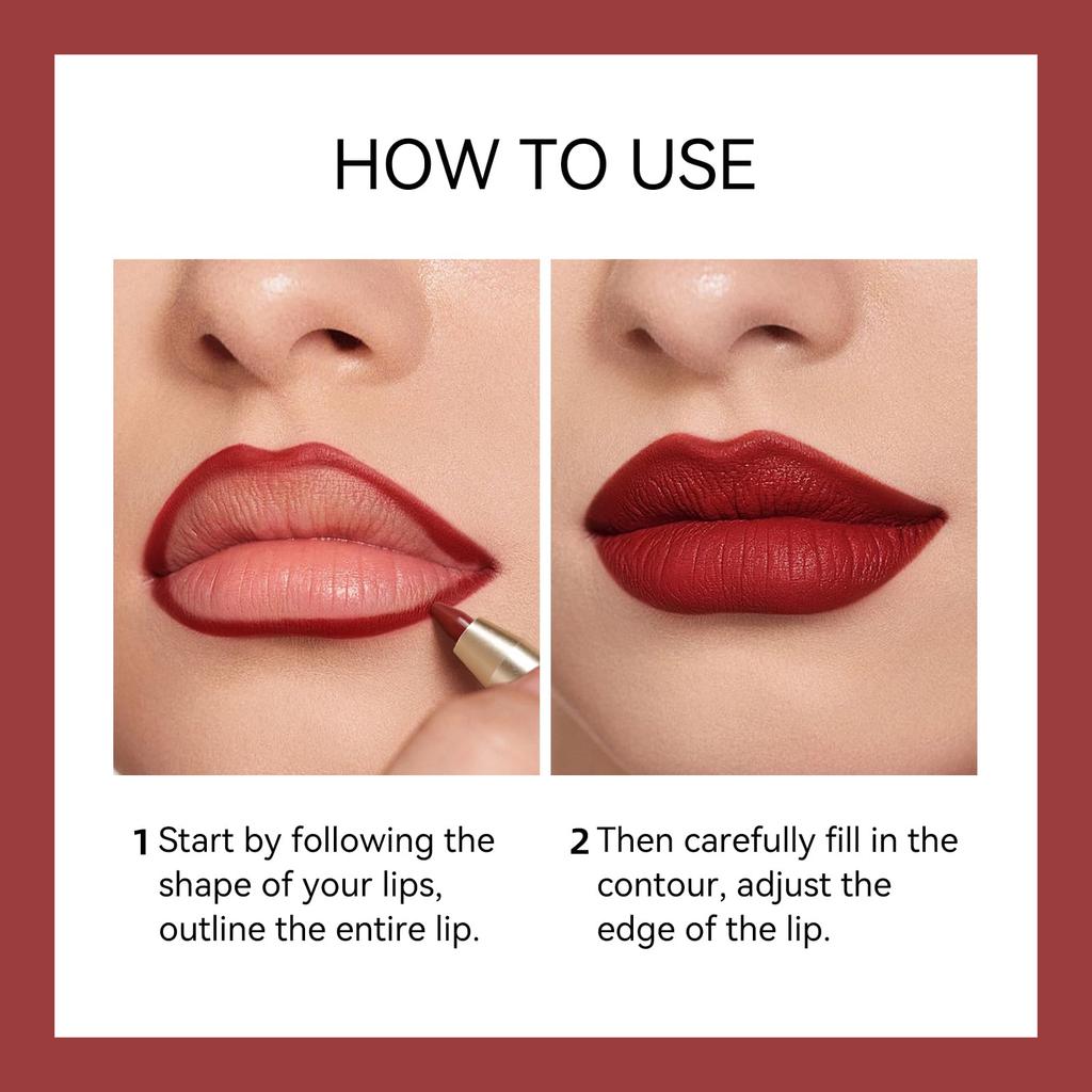 KISSIO Lip Liner, Creamy Lip Pencil, Long-lasting Lip Liner, with Sharpener, Matte Finish, Smooth and Soft, Non-drying, Easy To Use, Cruelty-free,