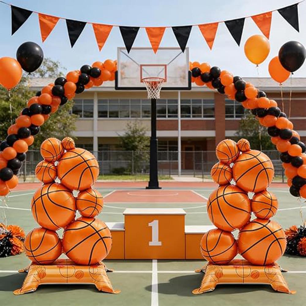 1/2Pcs 3D Standing Basketball Foil Balloon, Durable Leak-Proof Aluminum Basketball Balloon with Stable Base, No Helium Needed Fo