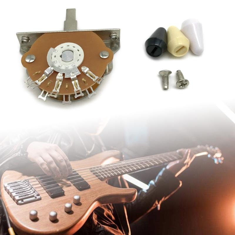 5 Way Short Straight Guitar Toggle Switch Pickup Selector with Black/White/Yellow Tip Knobs Caps for Electric Guitars