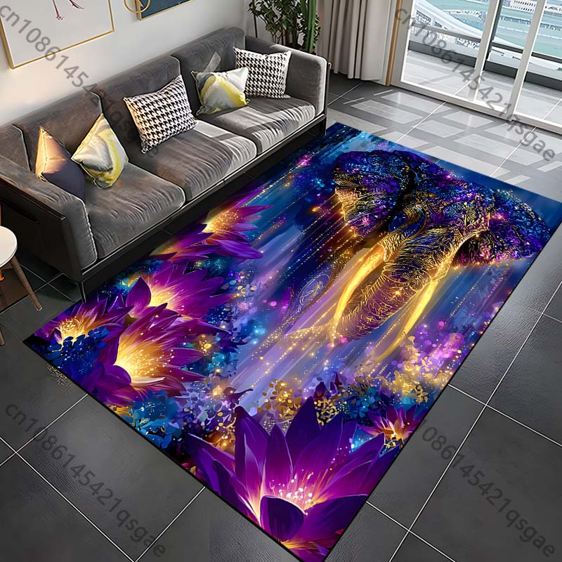 

1PC Vibrant elephant in fantasy jungle Print Carpet Rug for Living Room Bedroom Sofa Doormat Home Decor Non-slip Floor Mat 40cm x 60cm