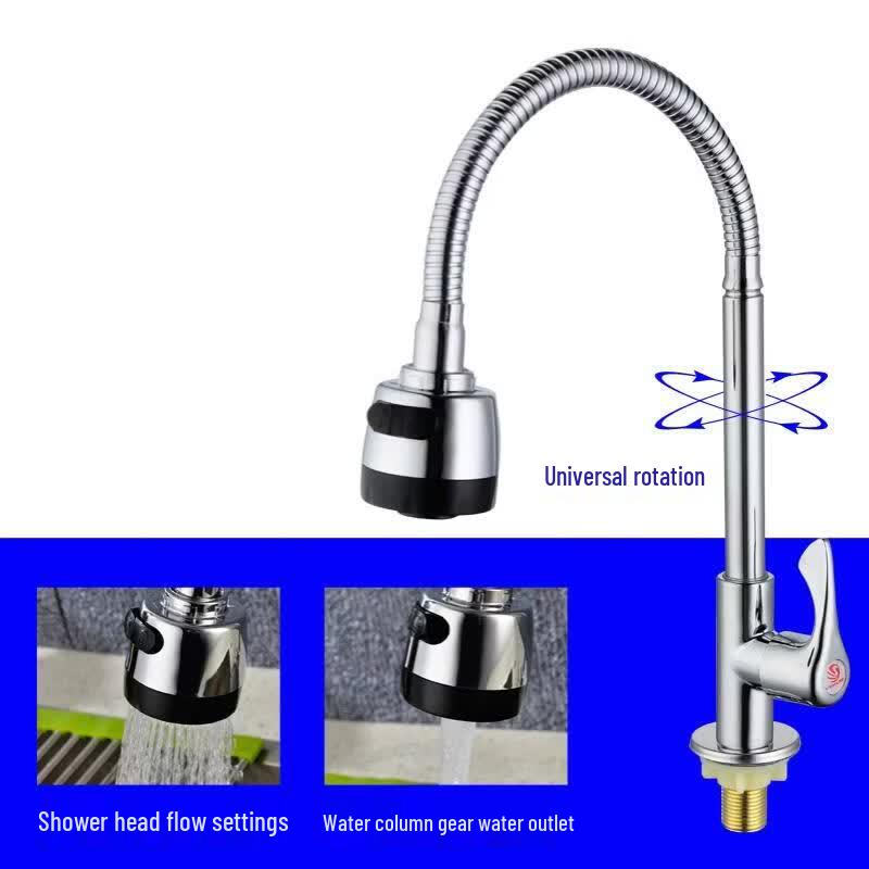 TLXT Copper Universal Rotating Wall-Mounted Cold Water Faucet