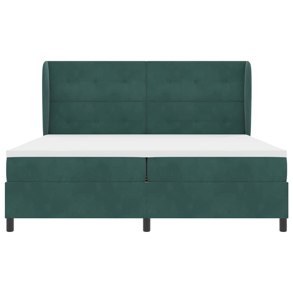 Box Spring Bed with Headboard Dark Green 200 x 200 cm Velvet
