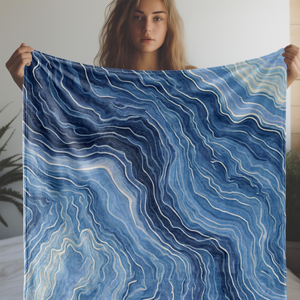 1 Flanelldecke, Blaues Wellenmuster 2D Bedruckter Überwurf - Weich & Gemütlich für Sofa, Schlafzimmer Couch Auto Büro Camping Reise Geschenk Ganzjah