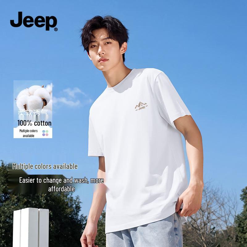 JEEP Men s Heavyweight Cotton T-Shirt with JF Golden Mountain Logo S