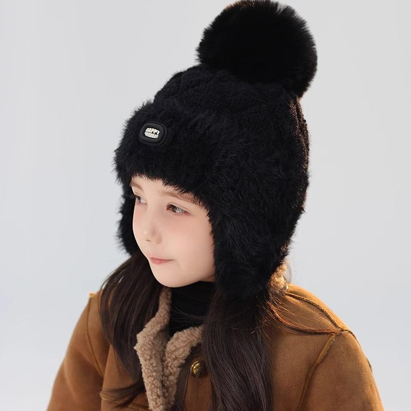 Winter Plush Knit Beanie Hat For Kids Cute Ear Protection Pullover Hats Outdoor Windproof Thickened Warm Cap