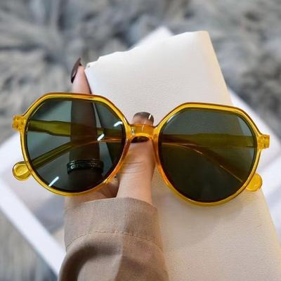 New Jelly Women'S Sunglasses Unique Beige Round Frame Sun Glasses Popular Uv Protection Eyewear For Women & Men