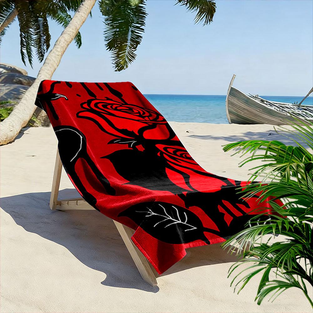 Bold crimson roses flourish Print beach towel, quick drying, suitable for travel, outdoor sports, jogging, the beach and swimming, gift