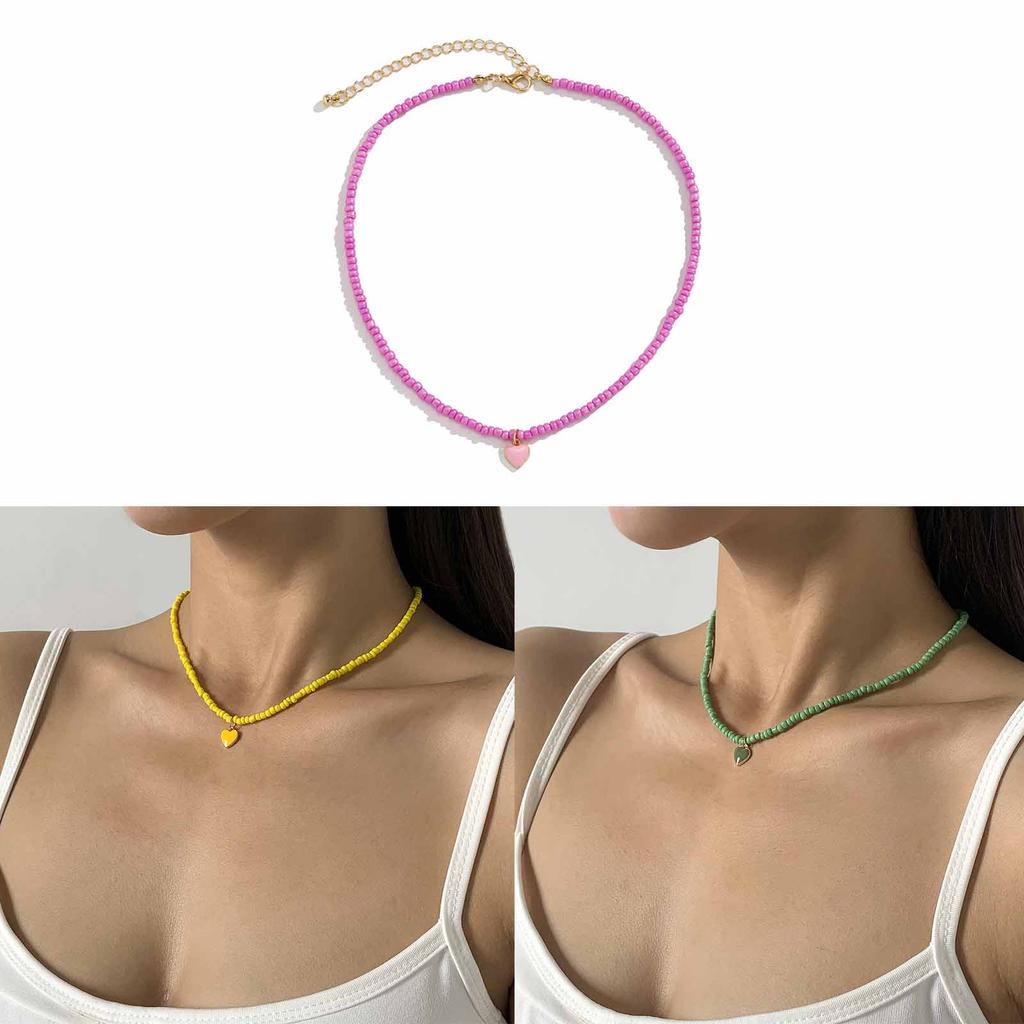 Bohemia Chokers Necklaces Women Arcylic Beads Jewelry Necklace Heart Decoration Collar Rice Beaded Chunky Collar
